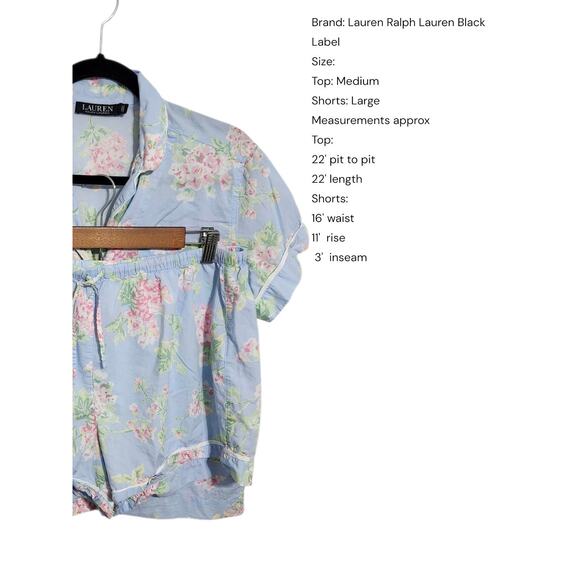 Ralph Lauren Blue Floral Pajama Set Top-M & Shorts-L Light Cotton Blend - Picture 3 of 10